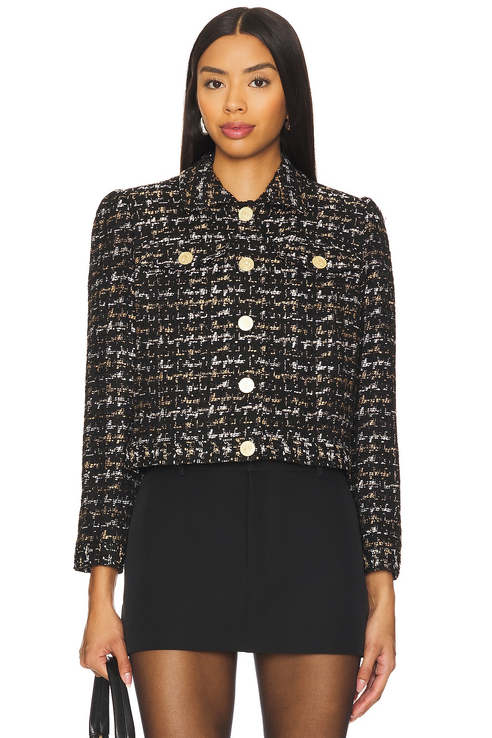 L'AGENCE Kasey Bracelet Sleeve Jacket in Black & Tan | REVOLVE