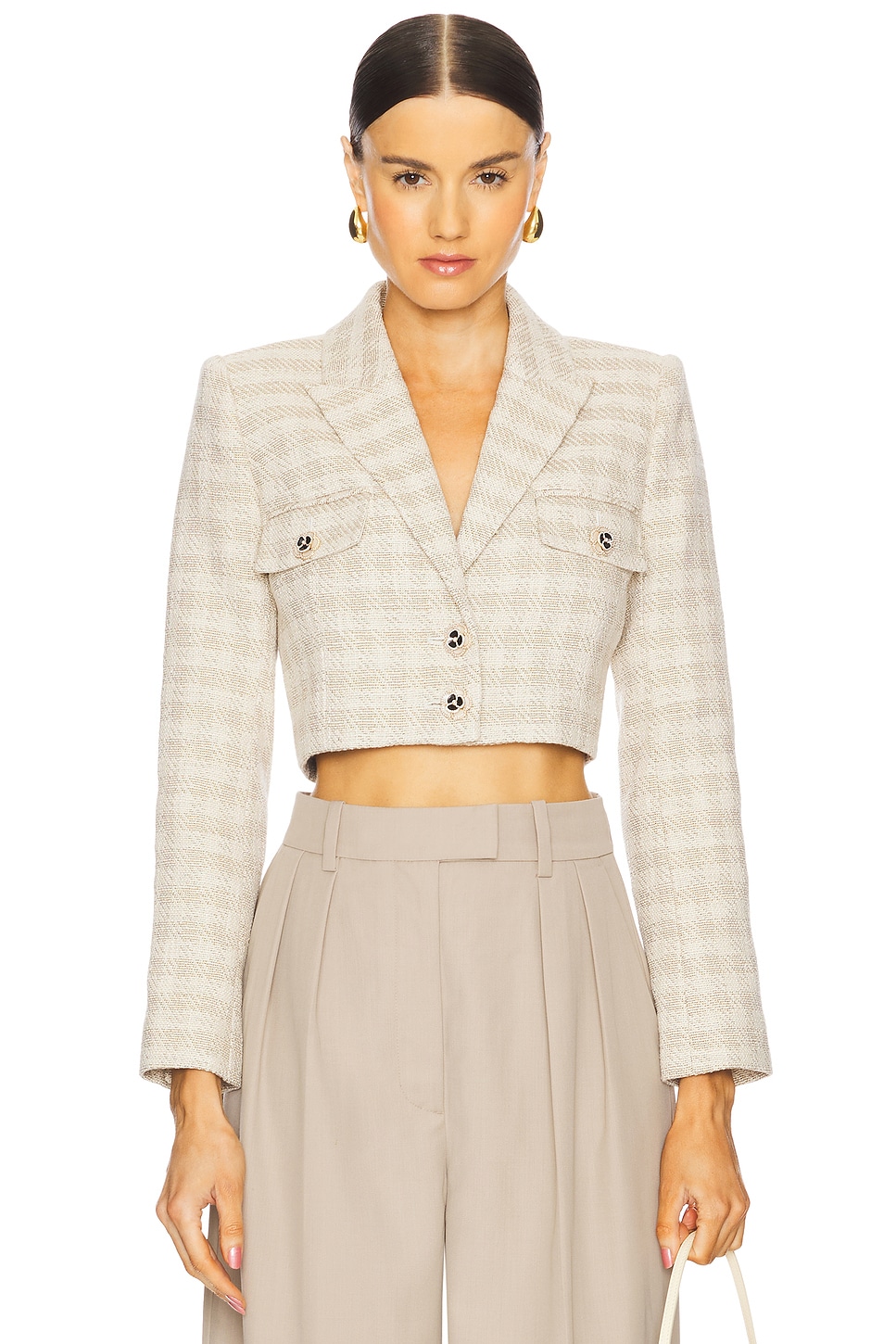 L'AGENCE Maura Cropped Jacket in Ecru Gold REVOLVE