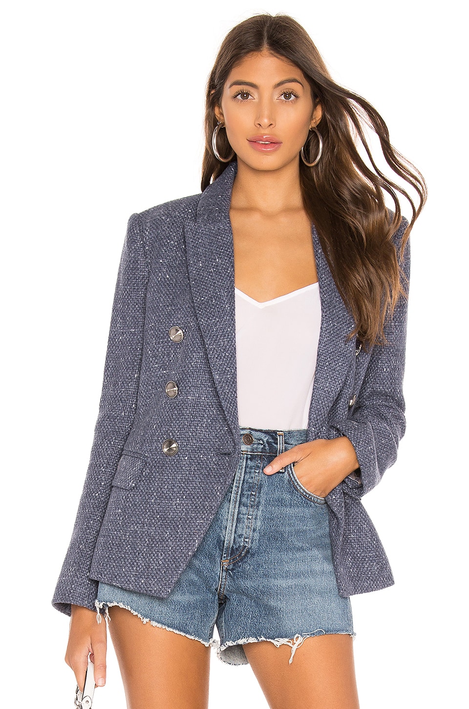 L'AGENCE Kenzie Double Breasted Blazer in Blue Bird Melange | REVOLVE