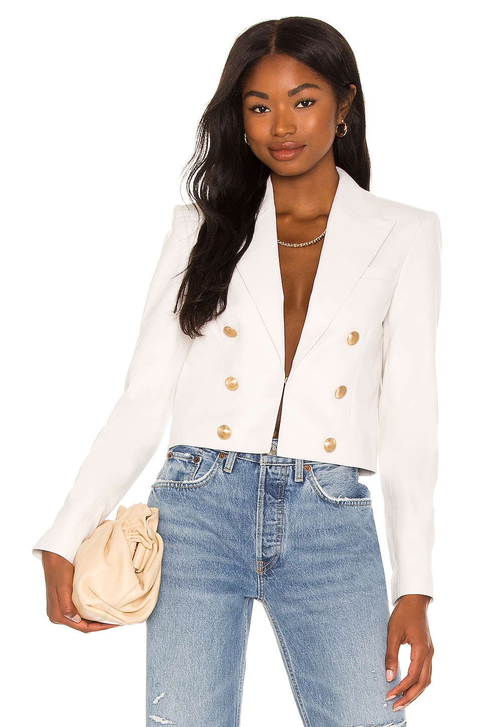 white leather blazer