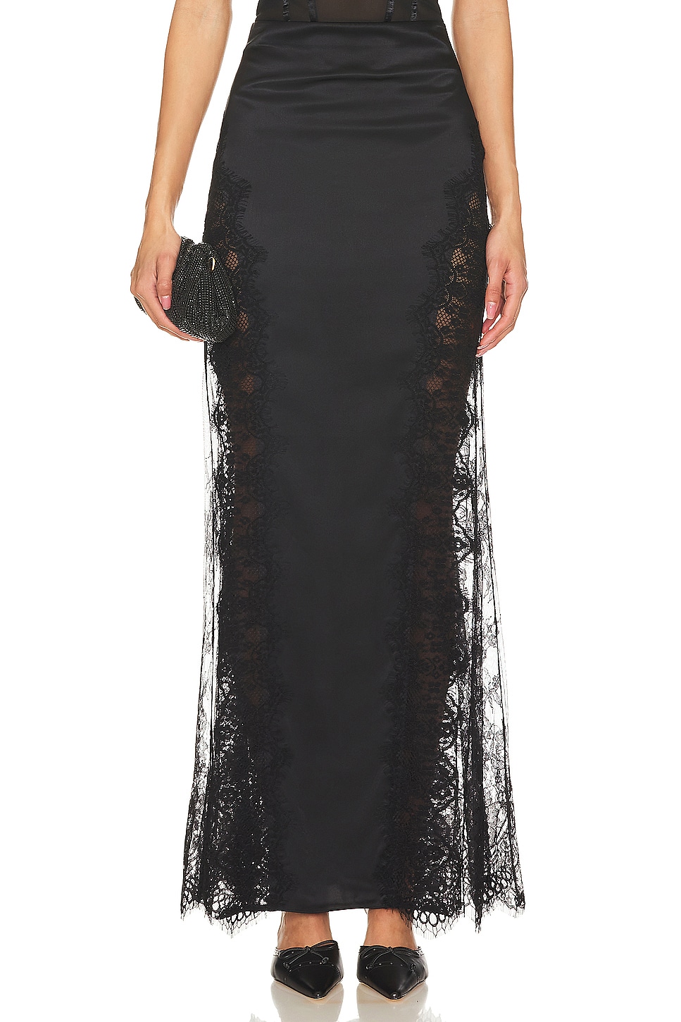 L AGENCE Minka Long Lace Panel Skirt in Black REVOLVE