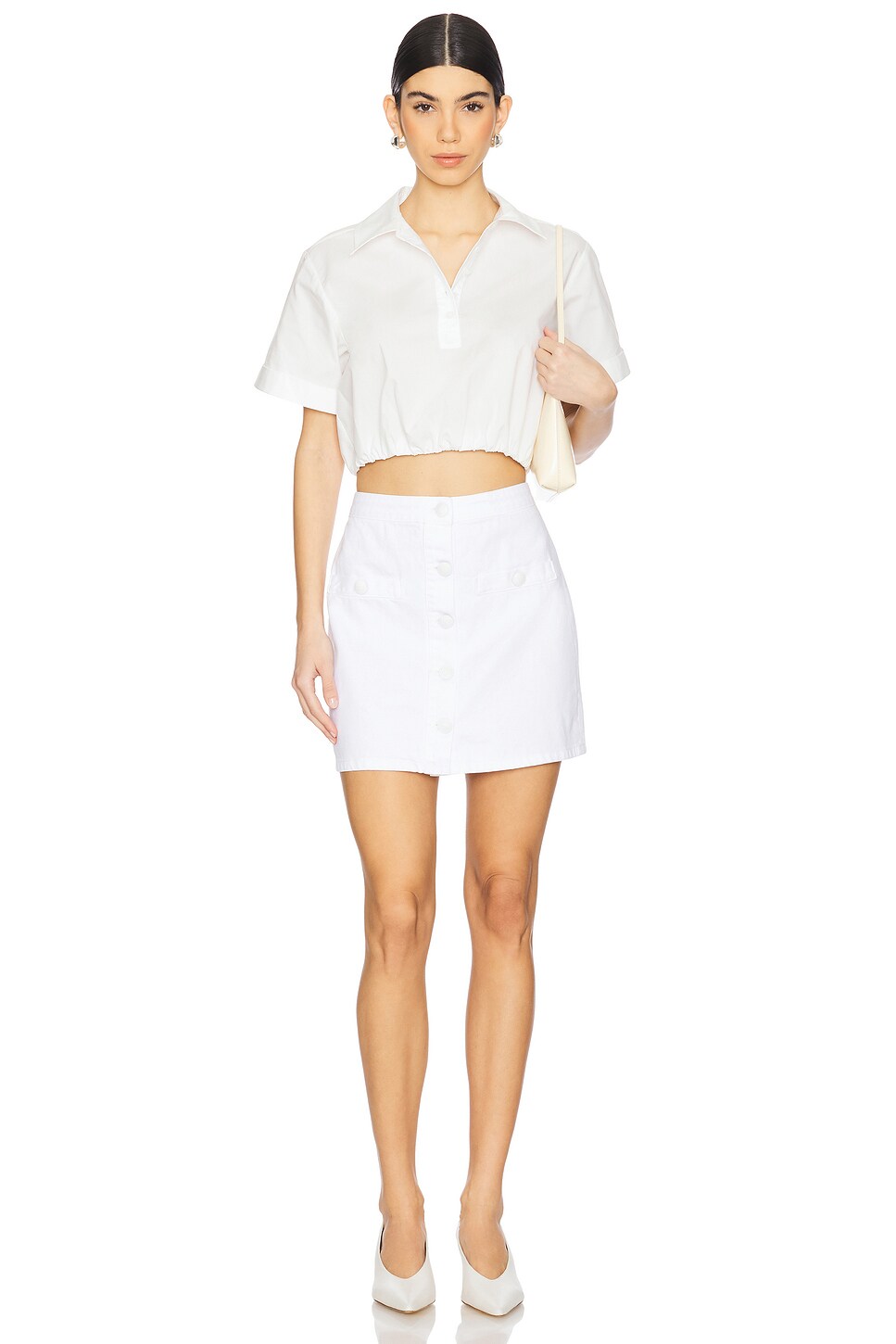 L'AGENCE Kris Button Mini Skirt in White | REVOLVE