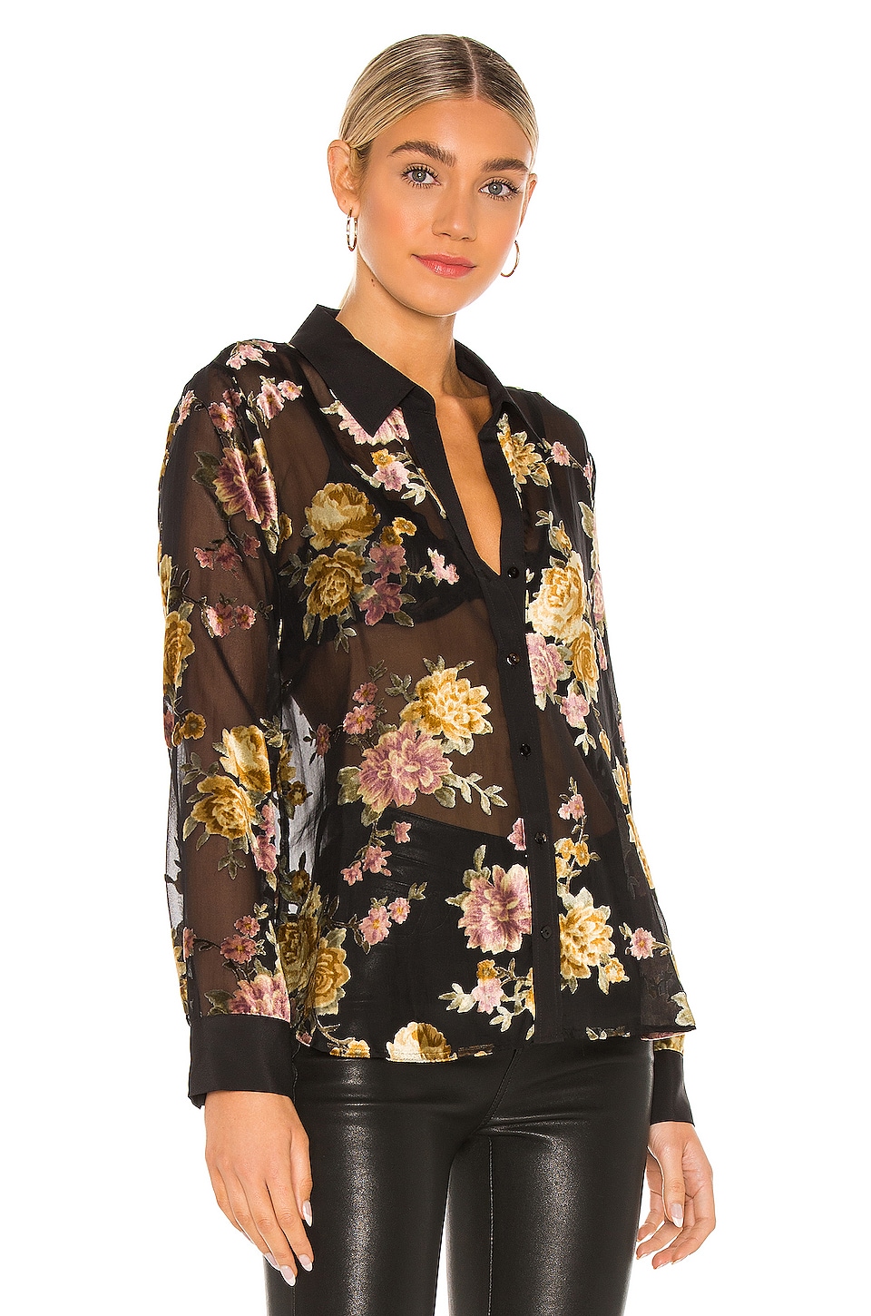 L'AGENCE Hailie Long Sleeve Blouse in Floral Burnout | REVOLVE