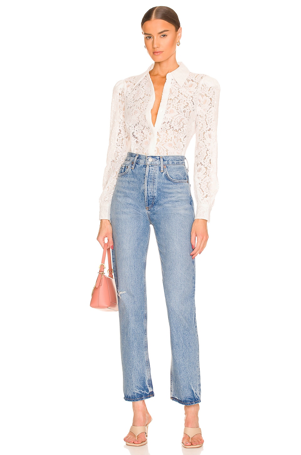 L'AGENCE Jenica Lace Blouse in Ivory | REVOLVE