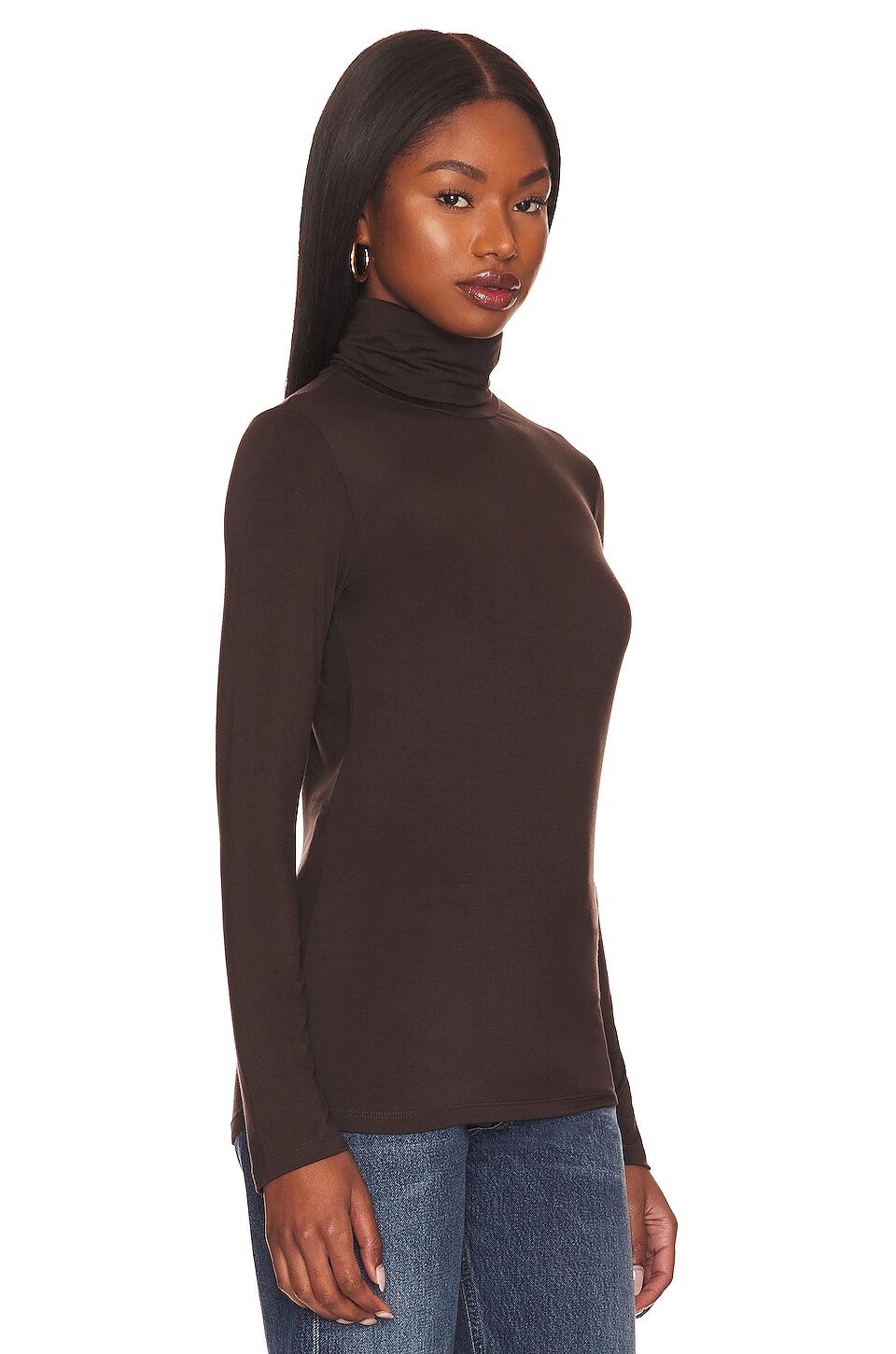 L'AGENCE Lani Turtleneck Top in Dark Chocolate