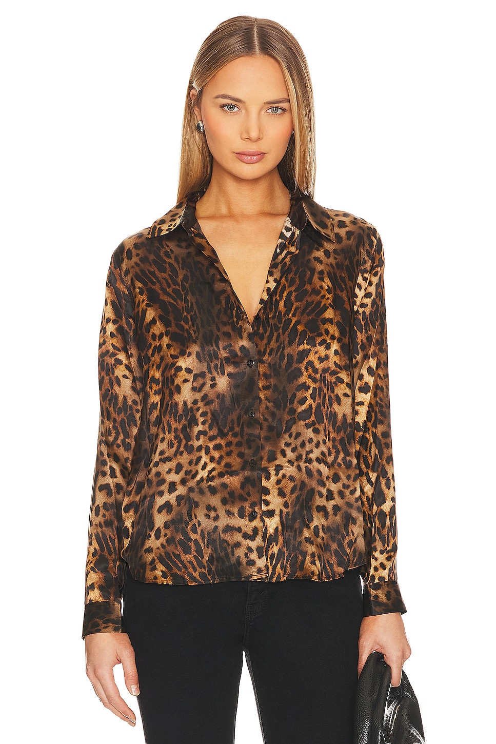 L'AGENCE Tyler Shirt in Brown Multi Oil Leopard | REVOLVE