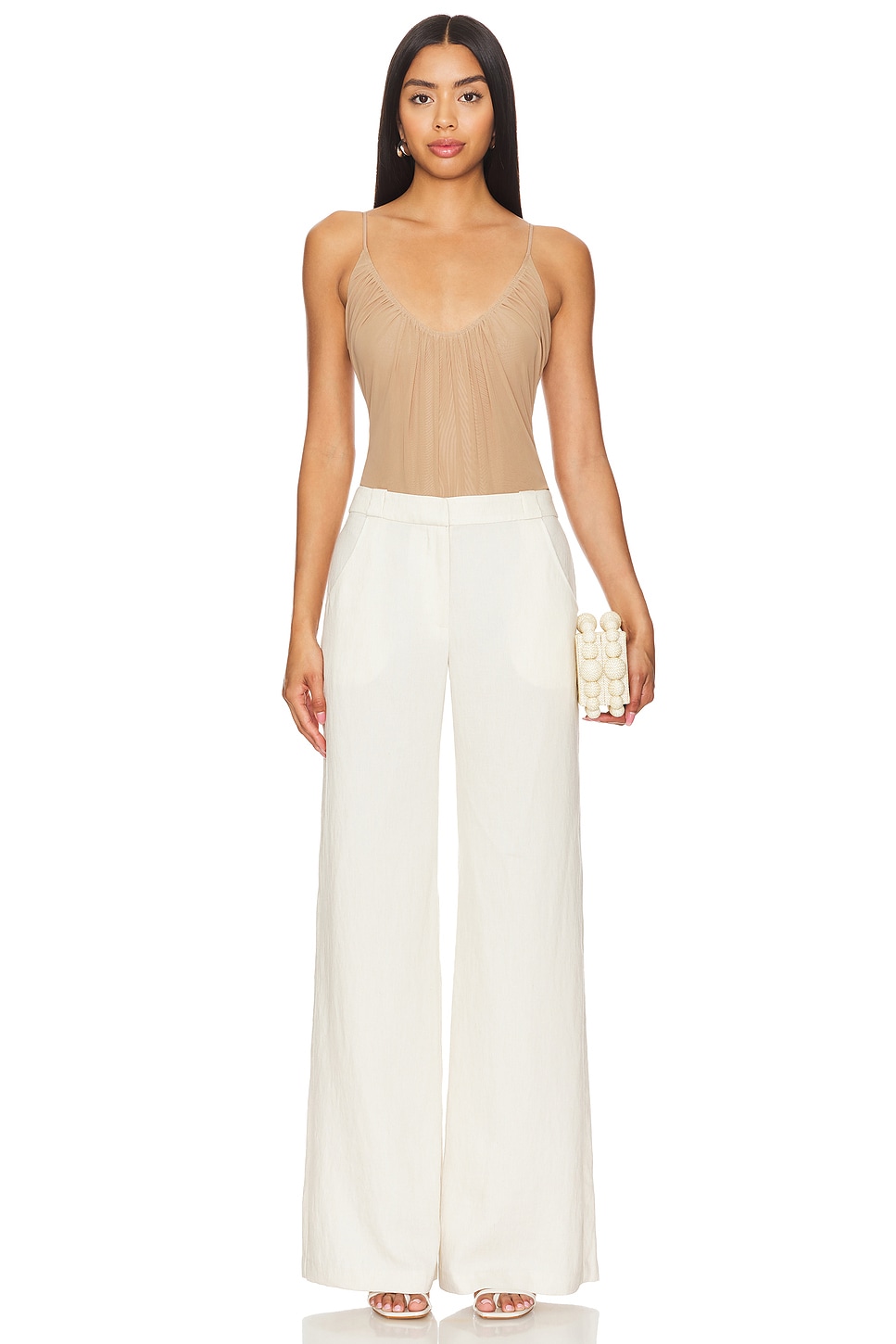 L'AGENCE Gelina Ruched Bodysuit in Dark Cappuccino | REVOLVE