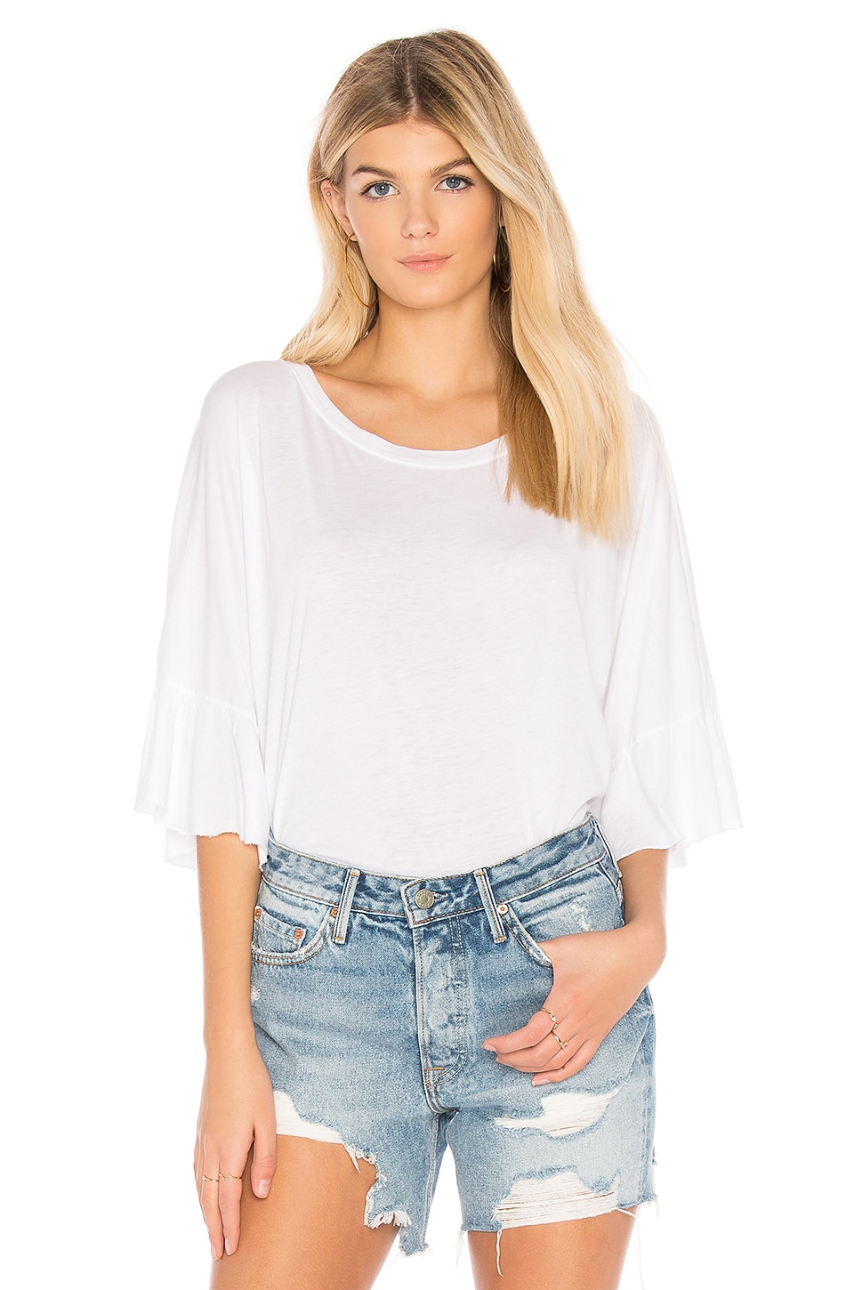 LA Made Erin Ruffle Sleeve Tee in White | REVOLVE