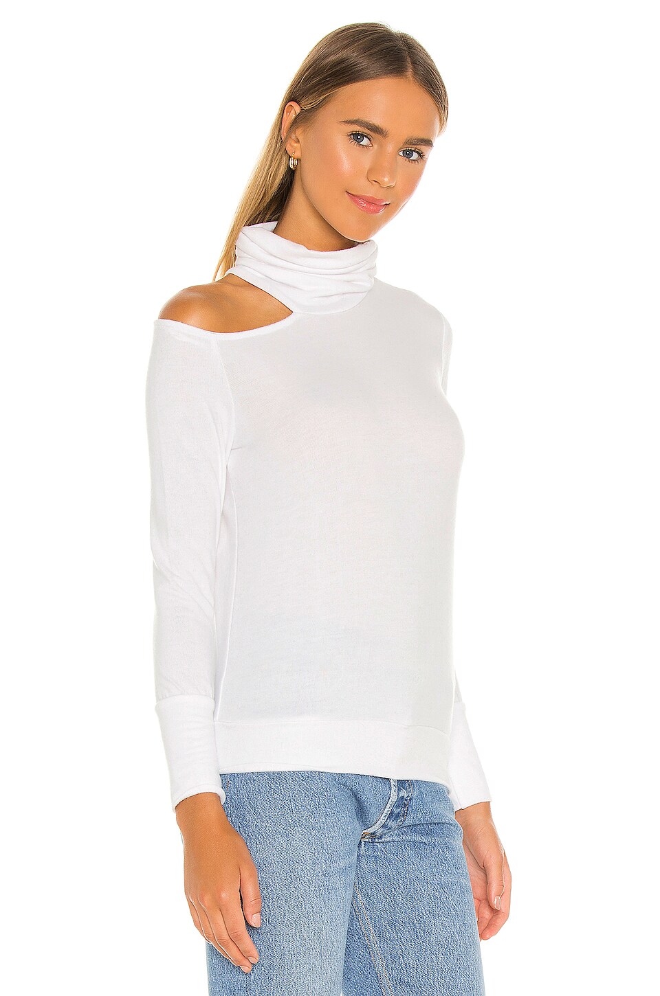 LA Made Carson Open Shoulder Turtleneck in Soft White