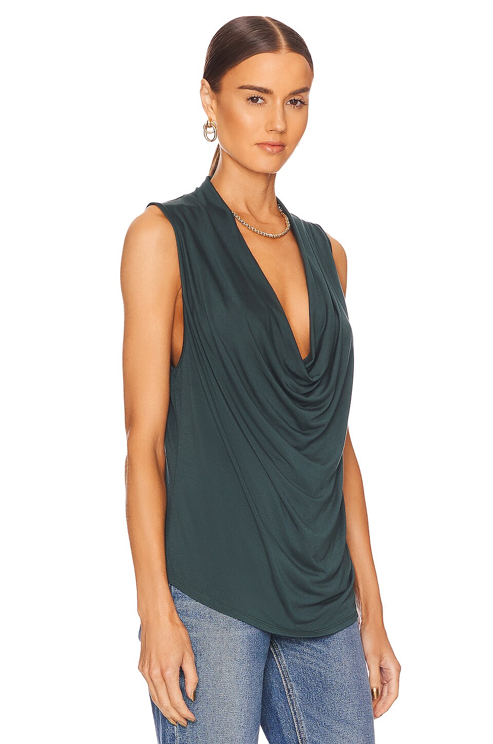 LA Made Cheers Draped Neck Tank in Dark Jade