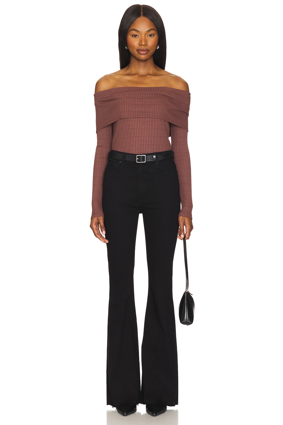 LA Made Kayla Off Shoulder Long Sleeve Top in Hazelnut | REVOLVE