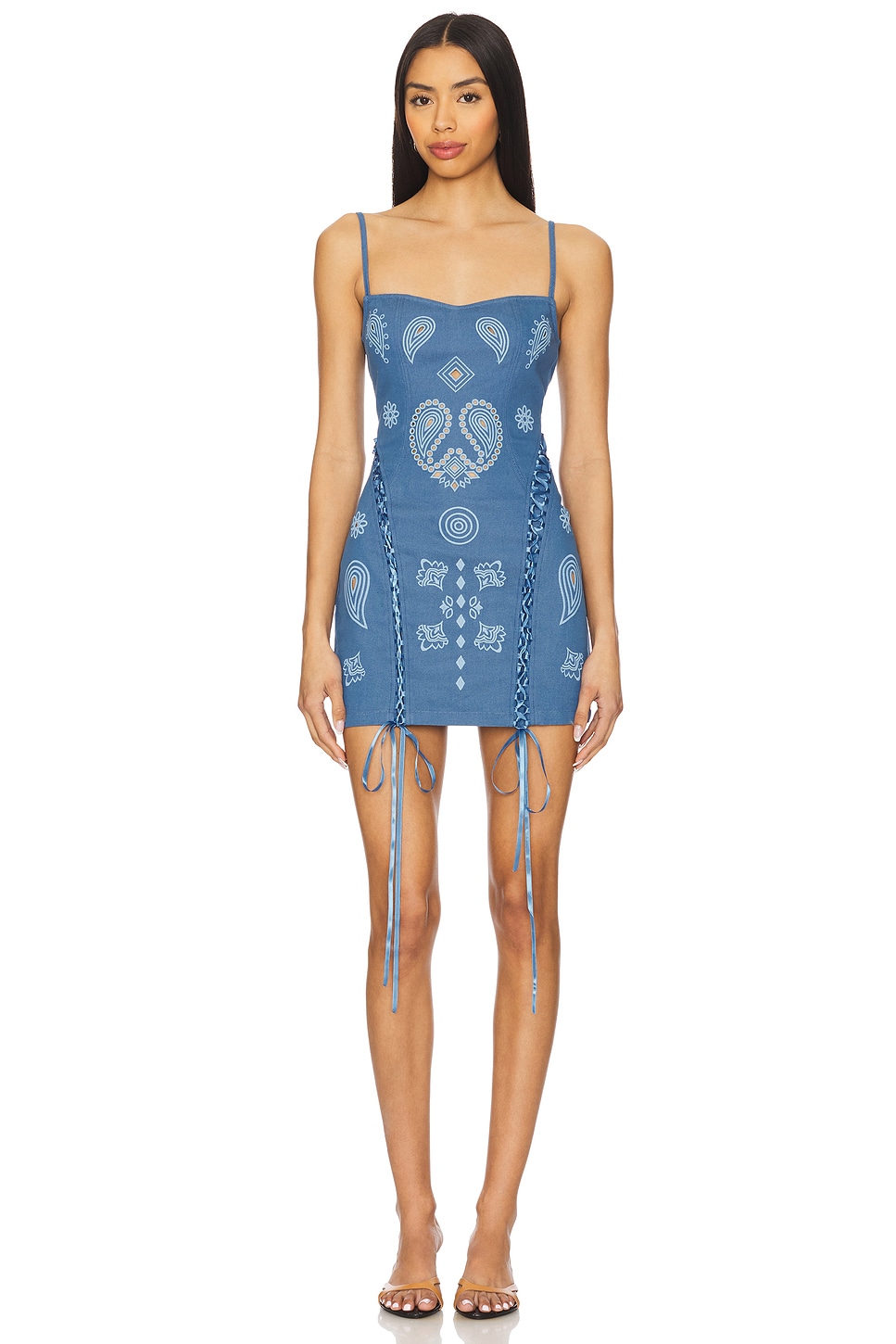 x REVOLVE Lace Up Denim Mini Dress - Thumbnail 1