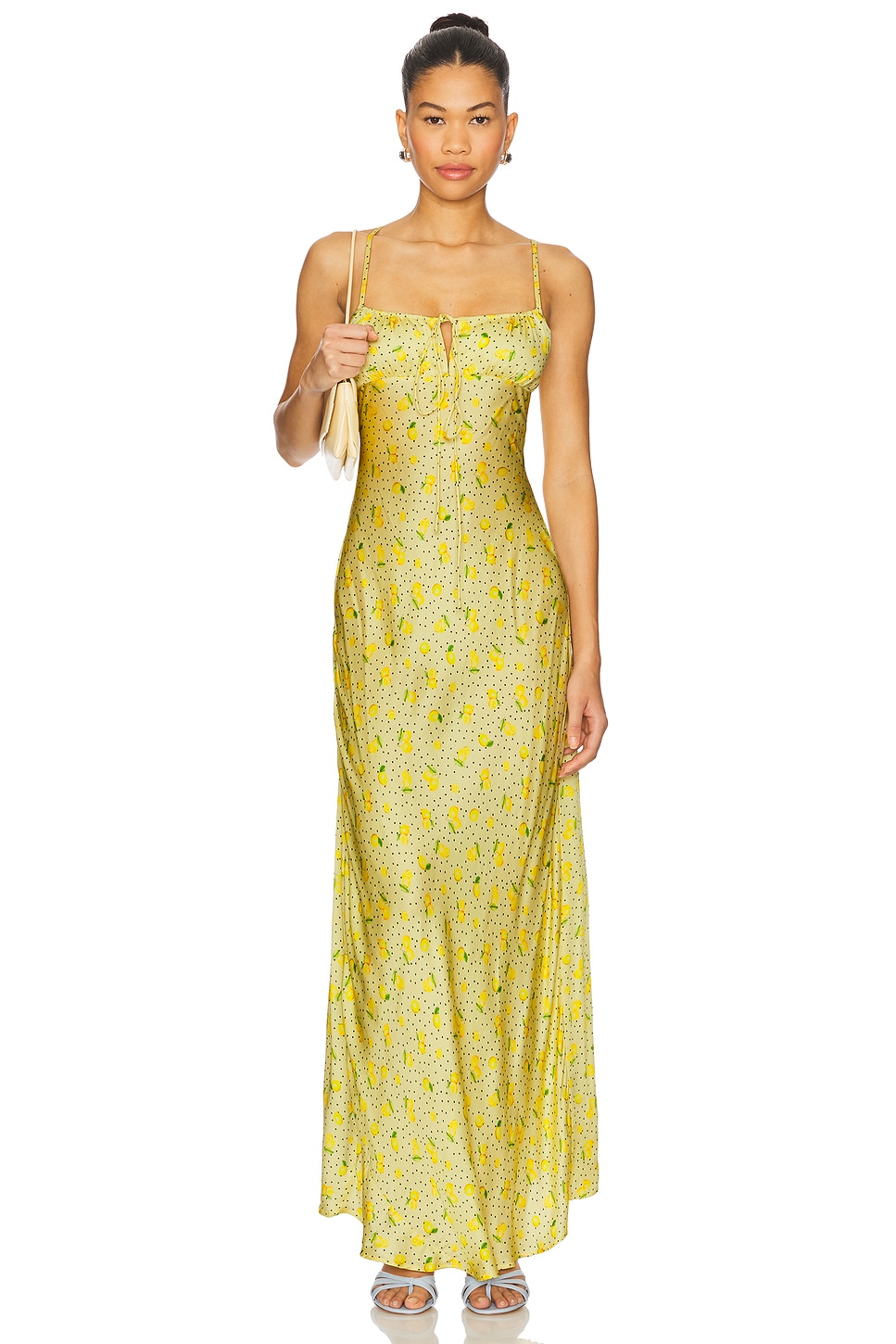 ワンピース ETMON Slip Drape Lace Dress, Yellow Lace Trim Midi Dress – SAEMDI