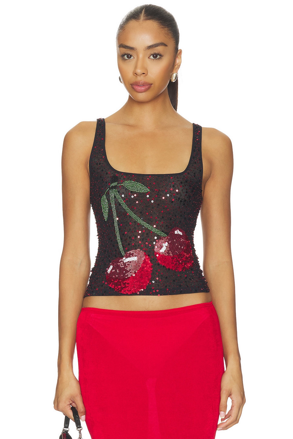 【cherry】THE TOE♡korinthos sleeveless Leslie Amon Cherry Tank Top in Black & Red | REVOLVE