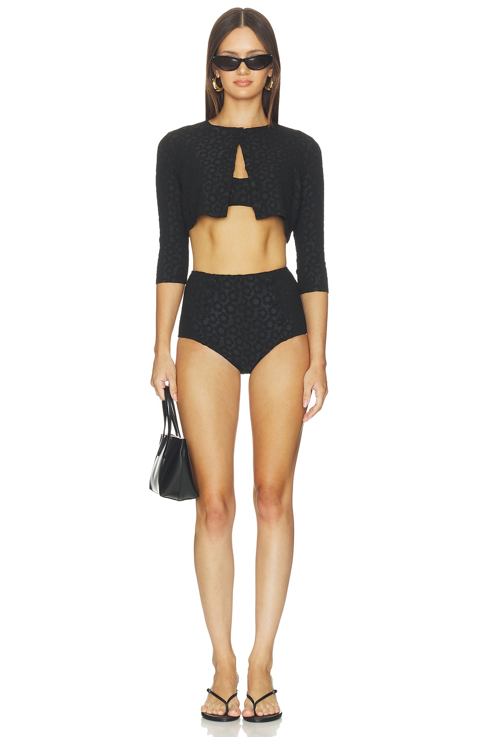 Lisa Marie Fernandez Balconette High Waist Bikini in Black 60's