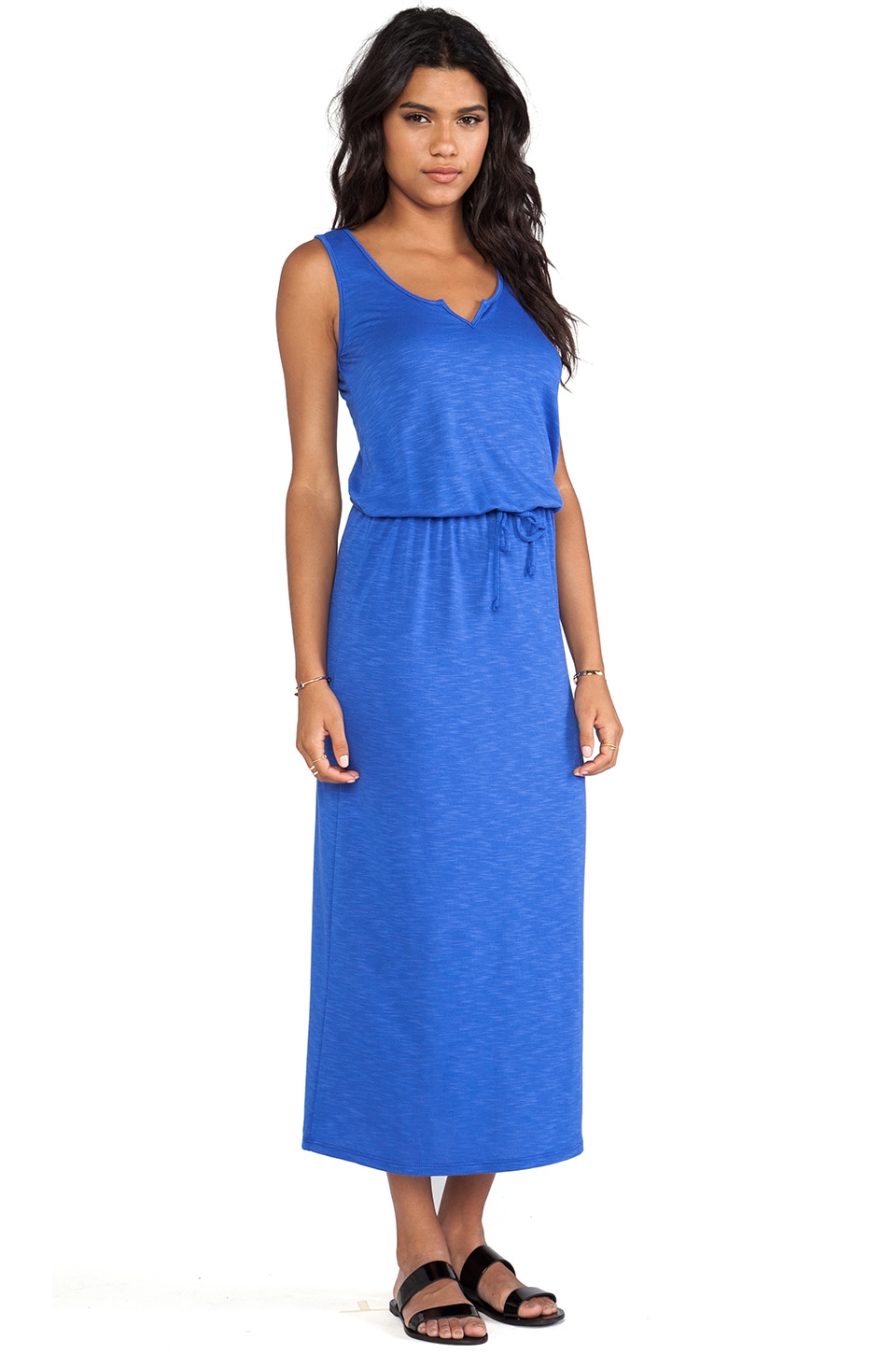 Lanston Split V Ankle Length Maxi Dress in Cobalt