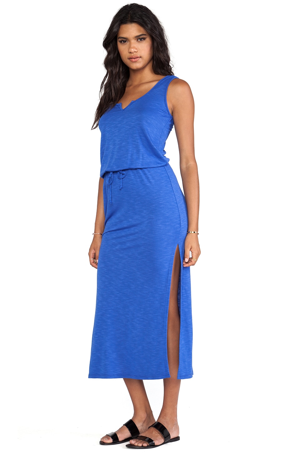 Lanston Split V Ankle Length Maxi Dress in Cobalt