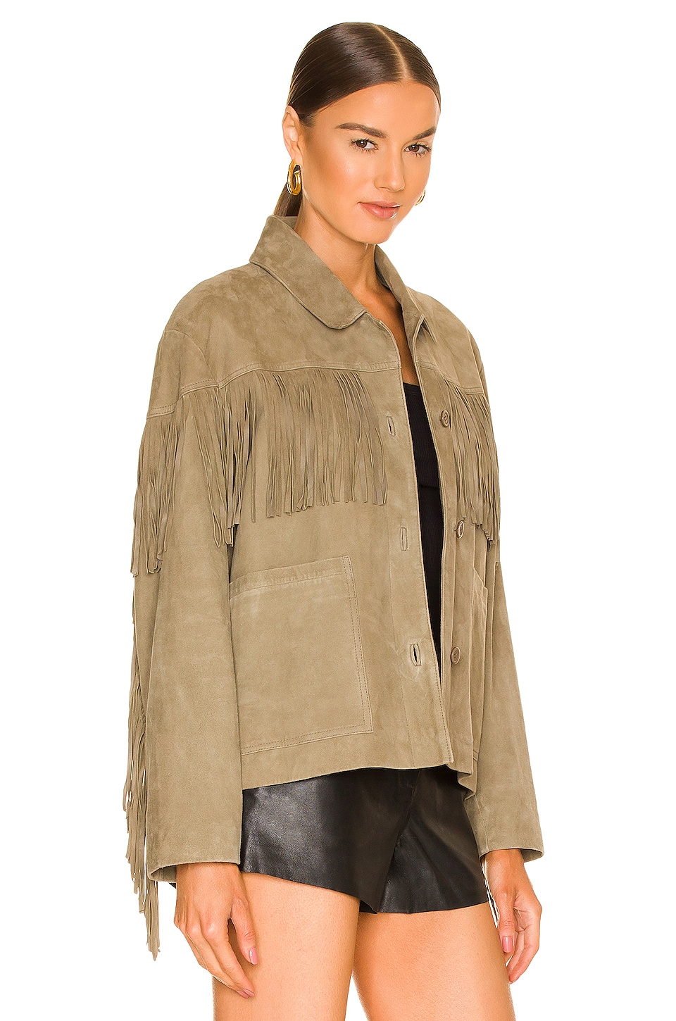 LAMARQUE Madeline Fringe Jacket in Tate Olive