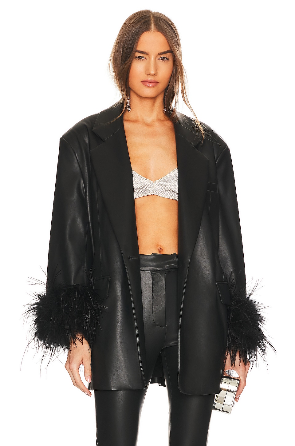 LAMARQUE Galia Faux Leather Oversized Blazer in Black