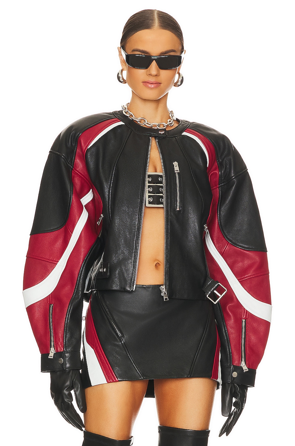 LAMARQUE Dustin Moto Jacket in Black, Winter White, & Ruby Red | REVOLVE