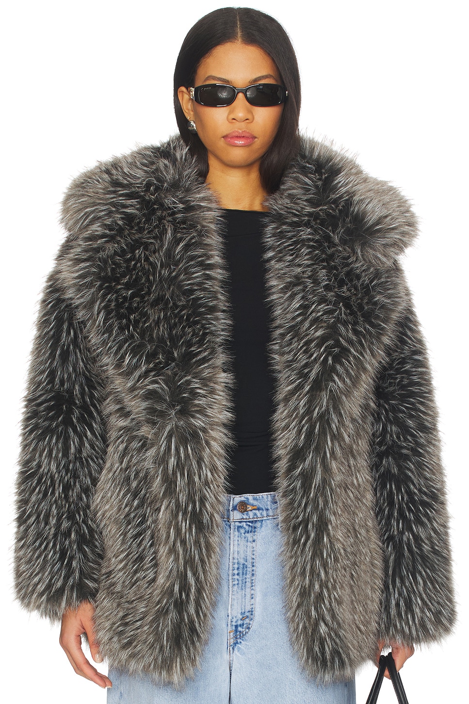 LAMARQUE Finaya Faux Fur Jacket in Black & Grey | REVOLVE
