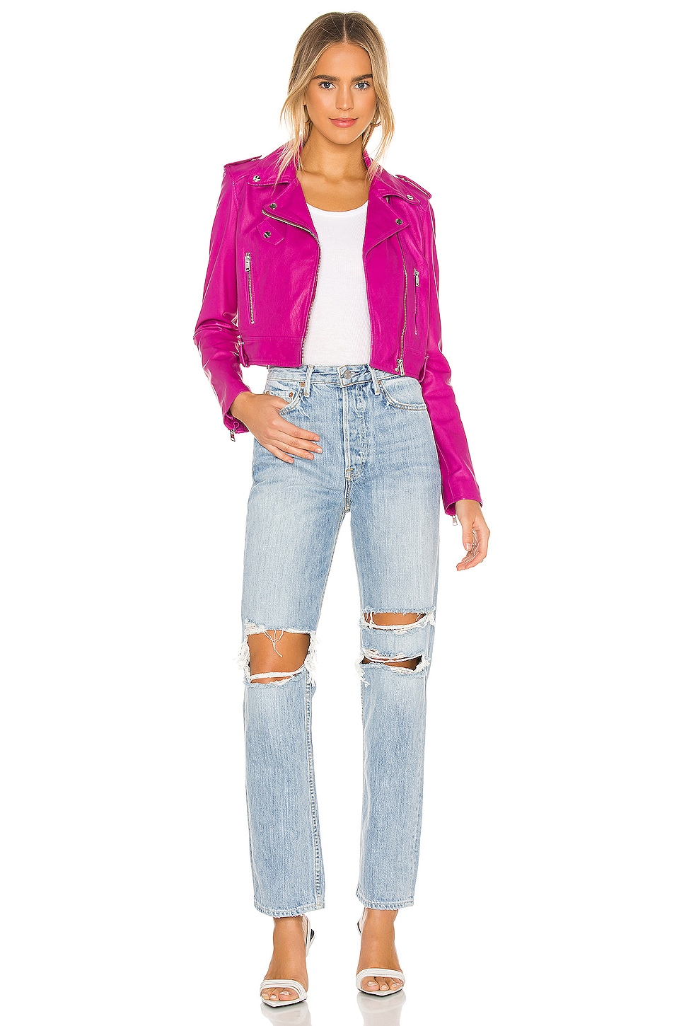 LAMARQUE Ciara Leather Jacket in Fuchsia | REVOLVE