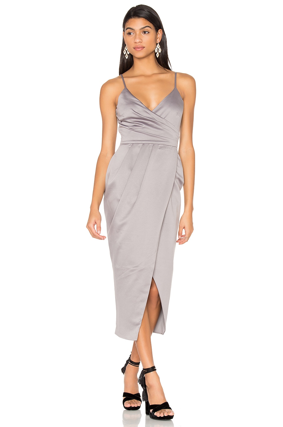 satin wrap midi dress