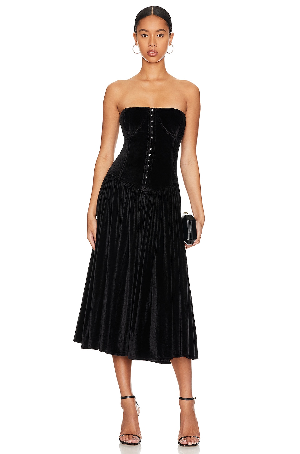 Black Velvet Strapless Midi Dress