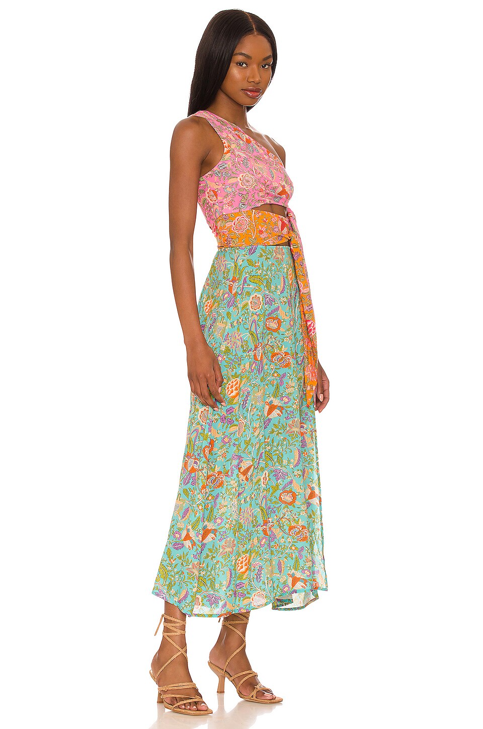 Love the Label One Shoulder Midi Dress in Botanical Print