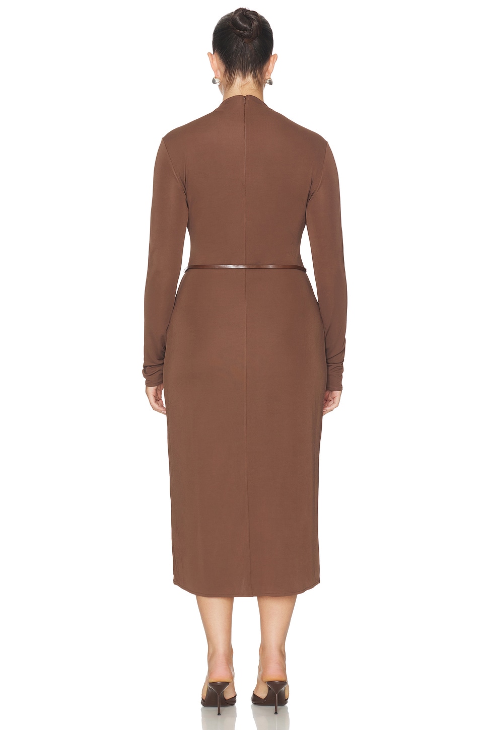 l'academie brown dress L'Academie Lune Midi Dress in Chocolate Brown