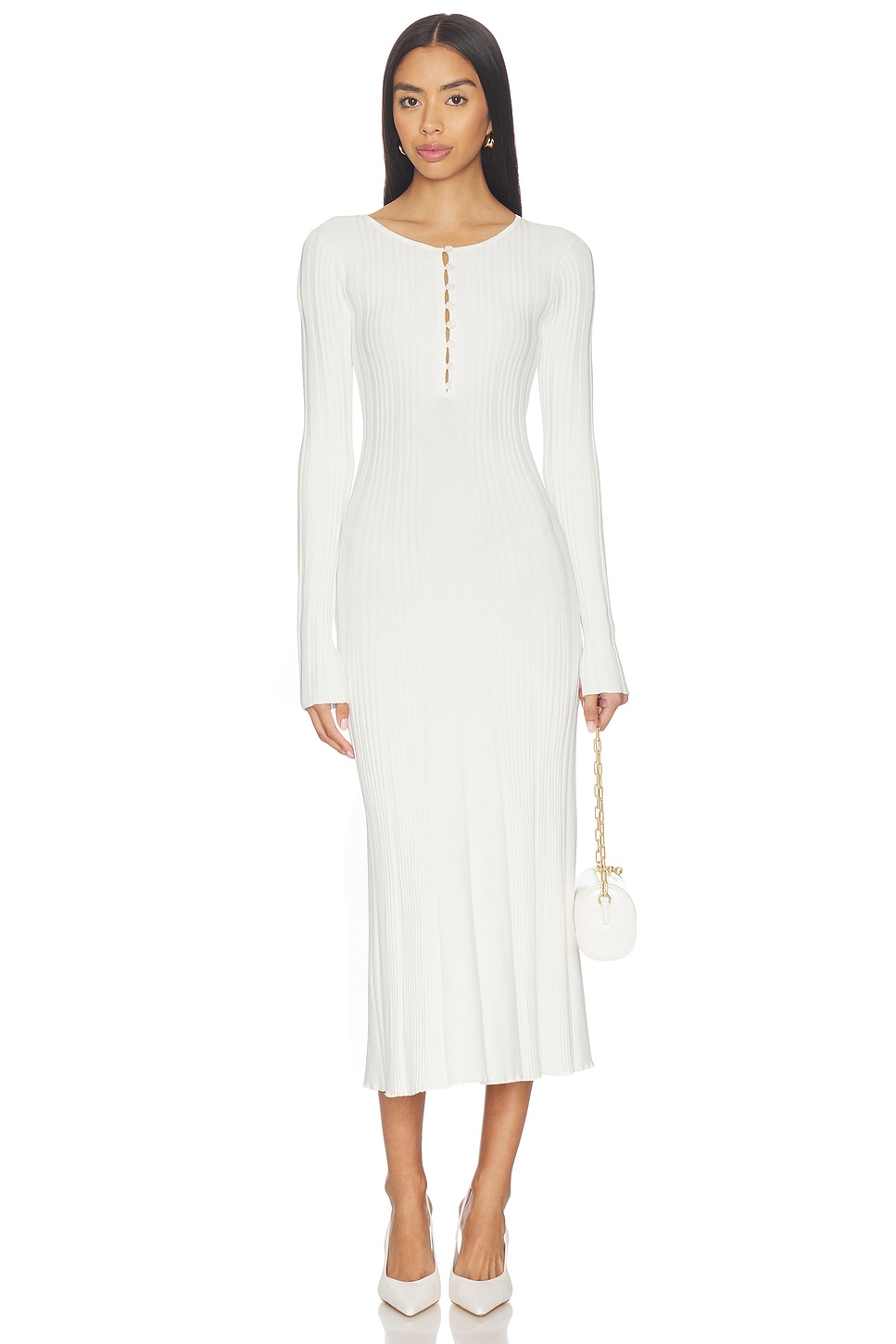 Wanda Knit Long Sleeve Dress in Ivory View 1 of 3