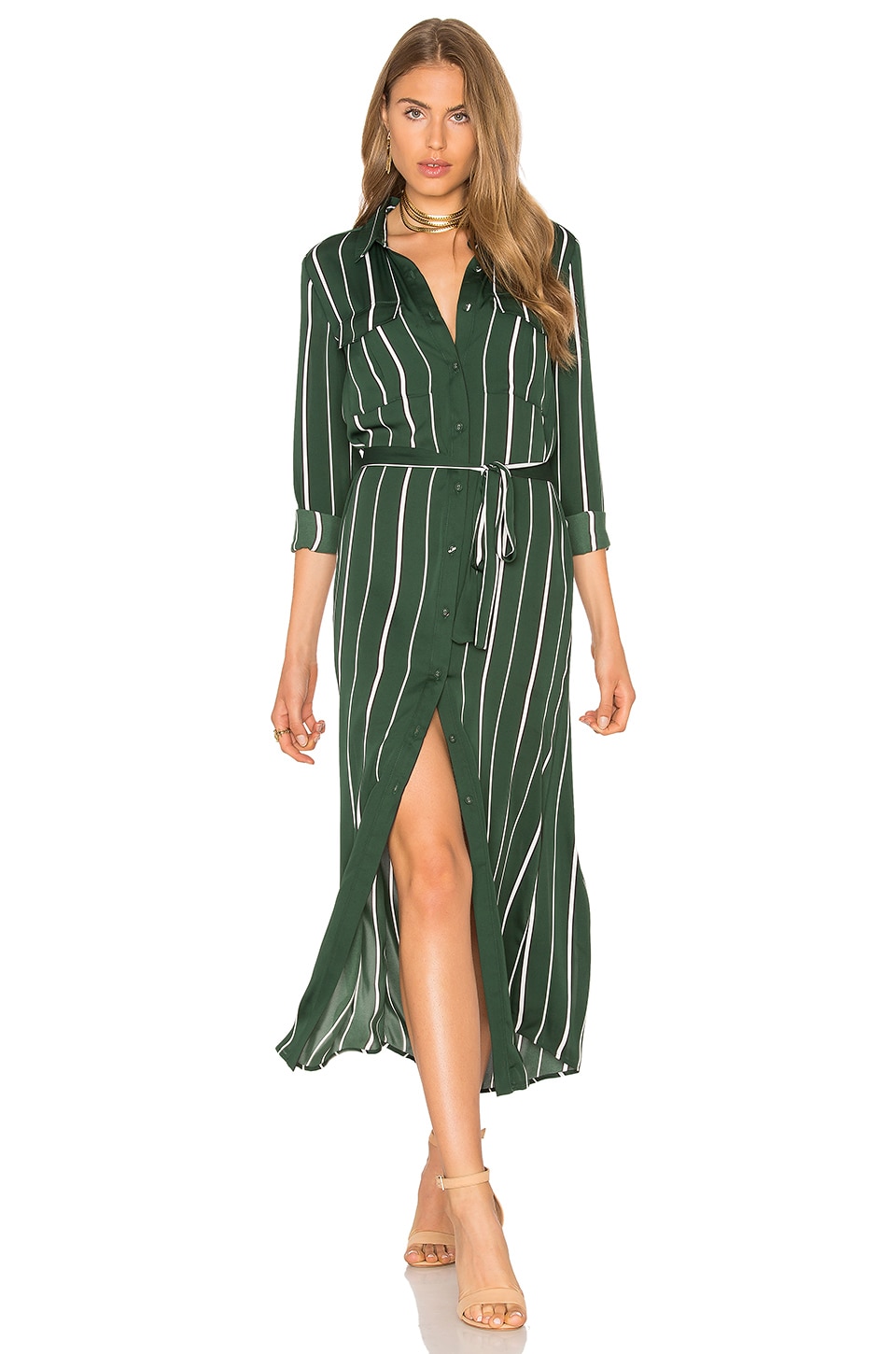 L'Academie The Long Sleeve Shirt Dress in Green Stripe | REVOLVE