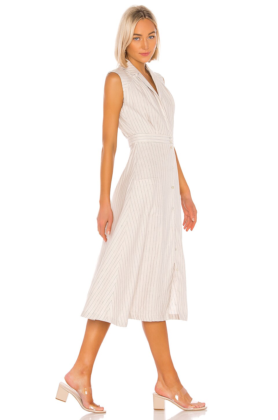 L'Academie The Helene Midi Dress in Beige & Navy Stripe
