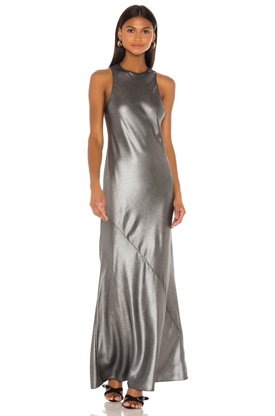 silver silk maxi dress