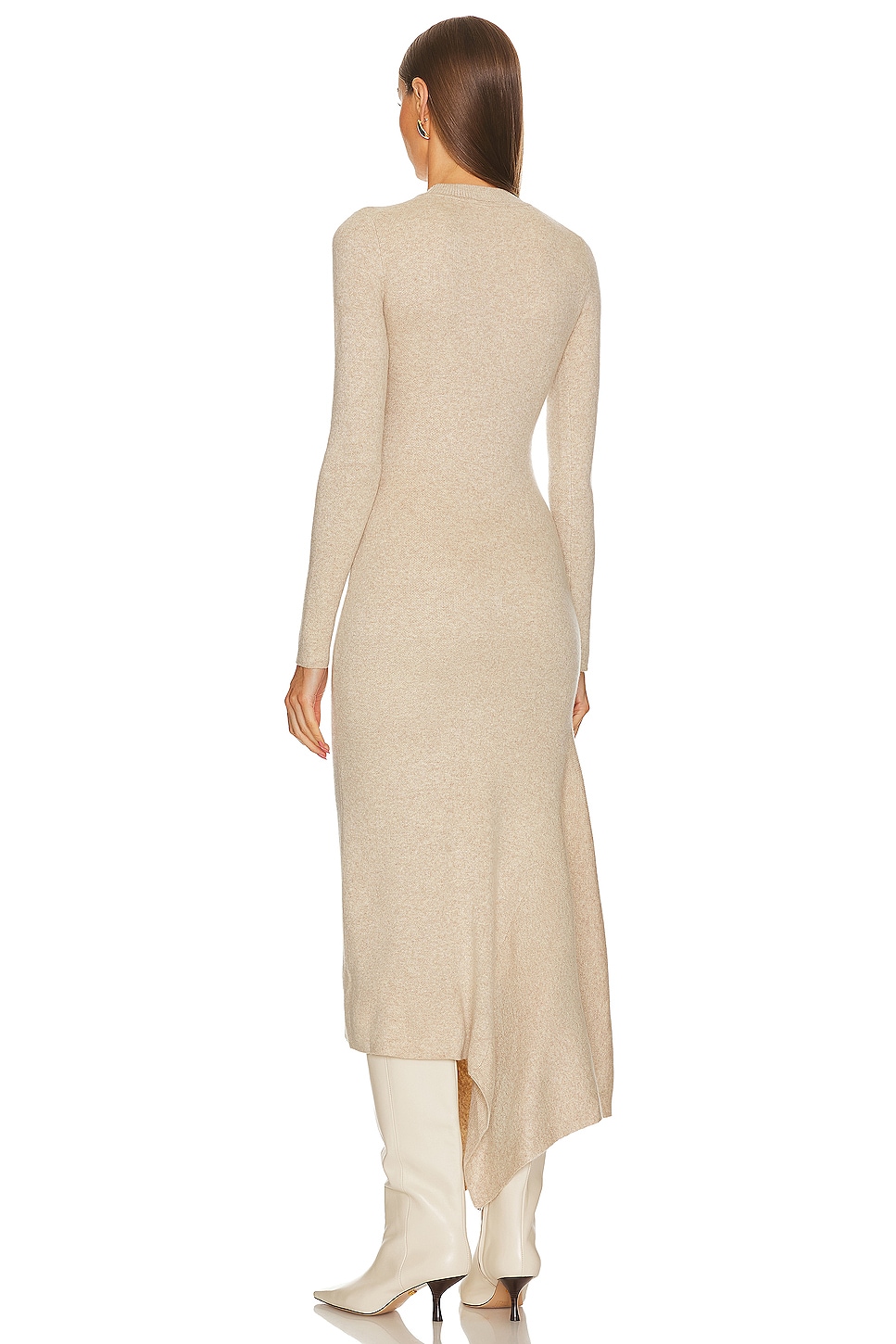 beige asymmetrical dress Lyla Asymmetrical Satin Maxi Dress / Bronze Taupe | MESHKI main image 1
