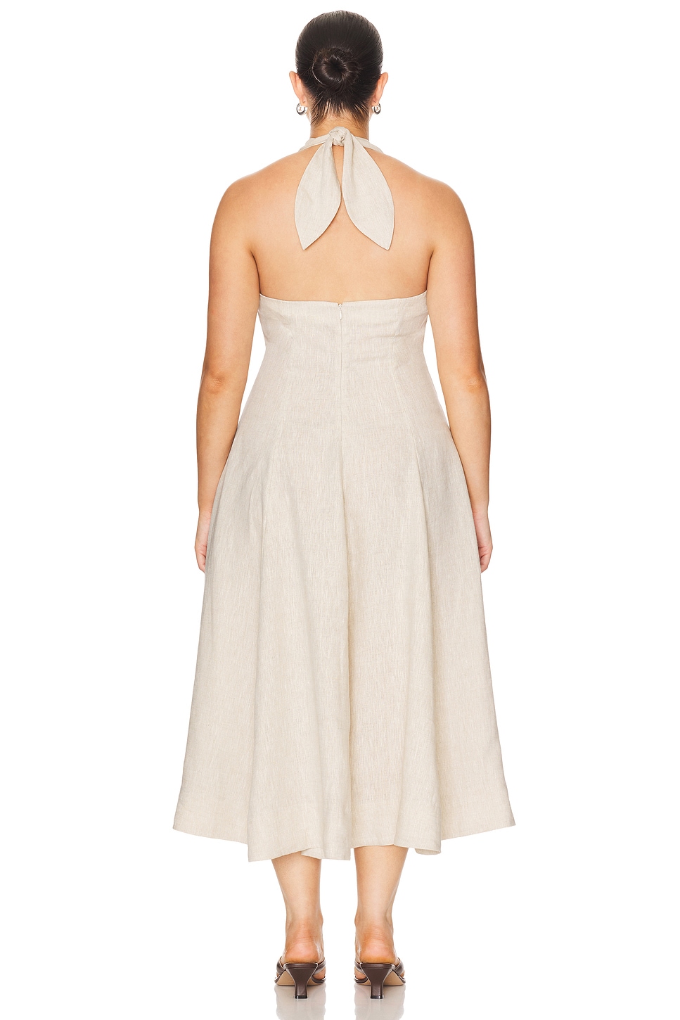 L'Academie Uma Linen Midi Dress in Natural Beige | REVOLVE