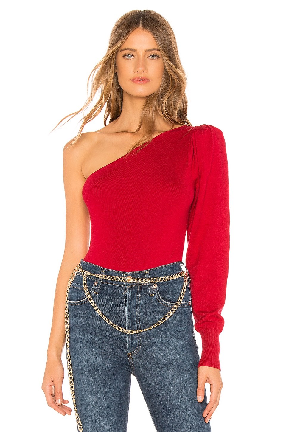 red one shoulder sweater