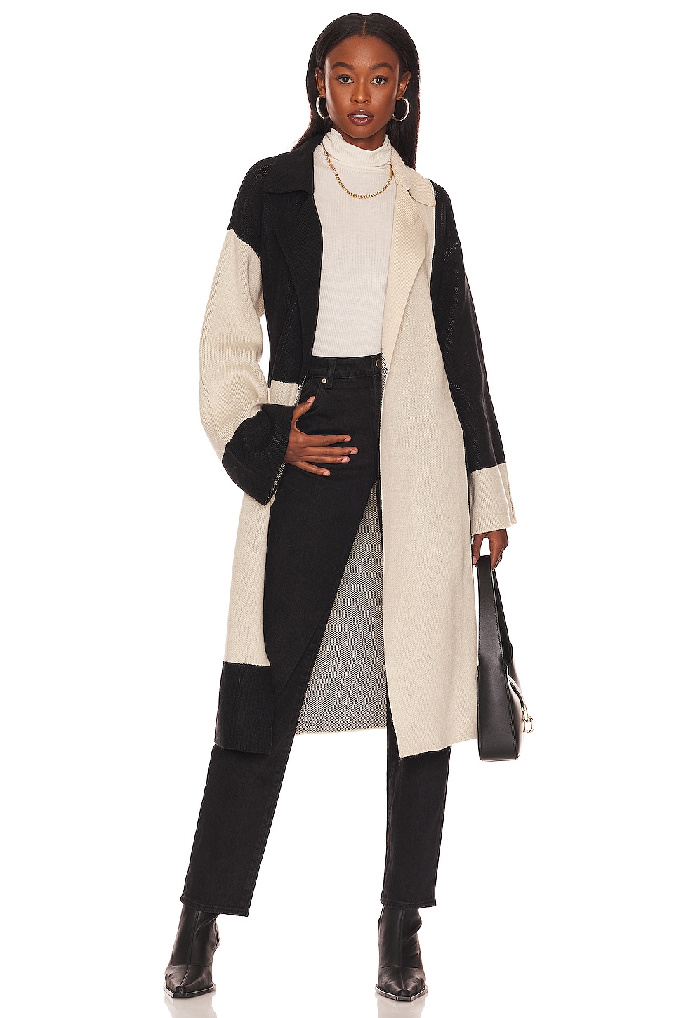 L'Academie Jaren Color Block Long Cardigan in Black & Ivory L'Academie Jaren Color Block Long Cardigan in Black & Ivory