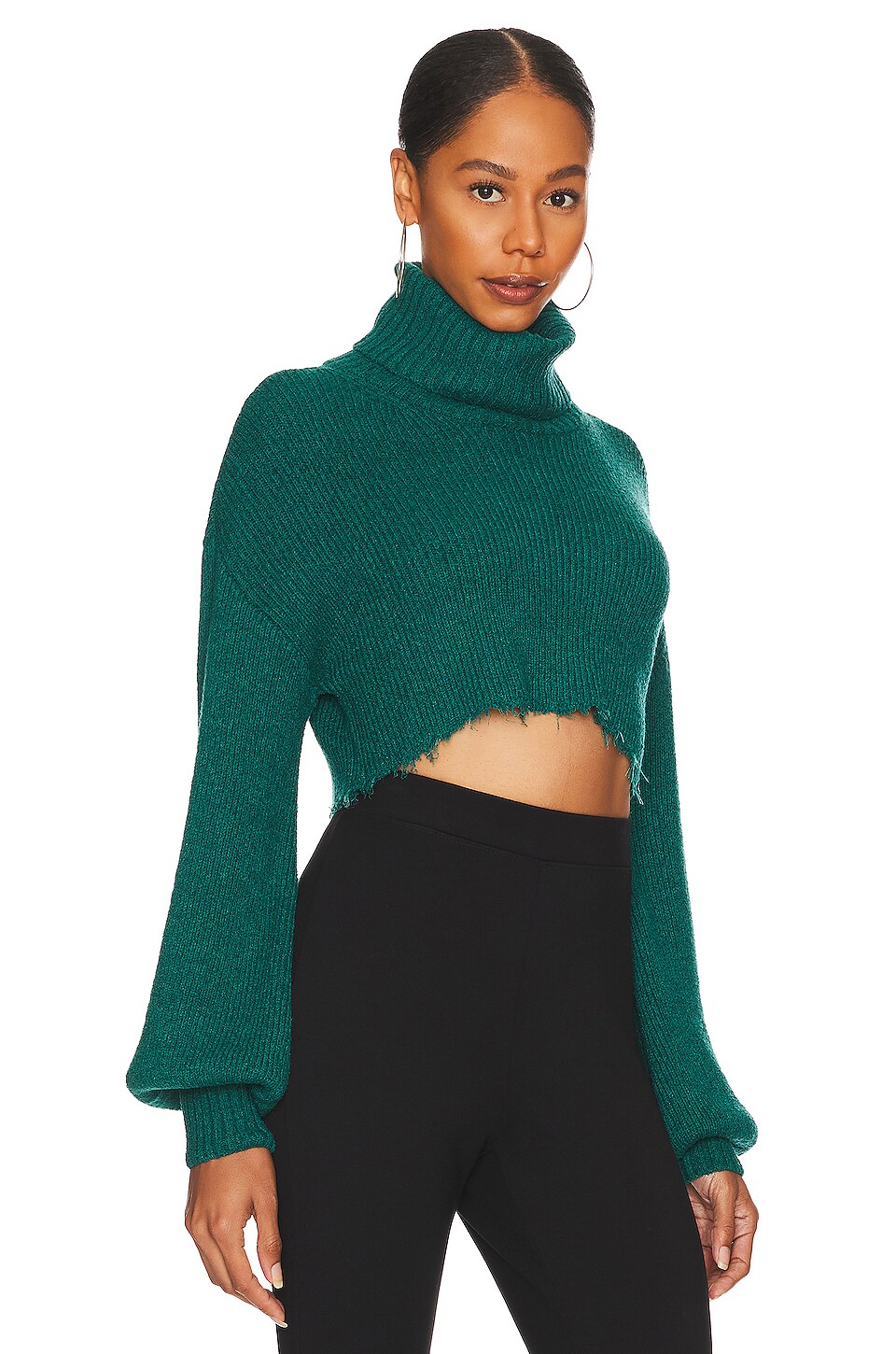 L'Academie Lucia Cropped Turtleneck in Dark Teal