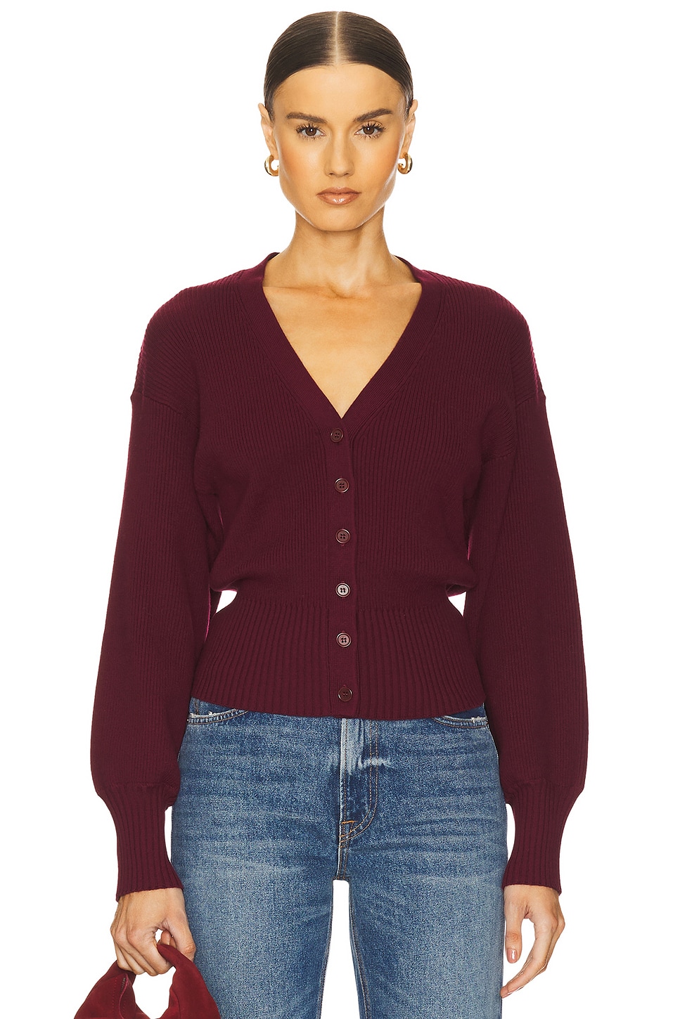 L'Academie by Marianna Monnie Knit Cardigan in Black Cherry