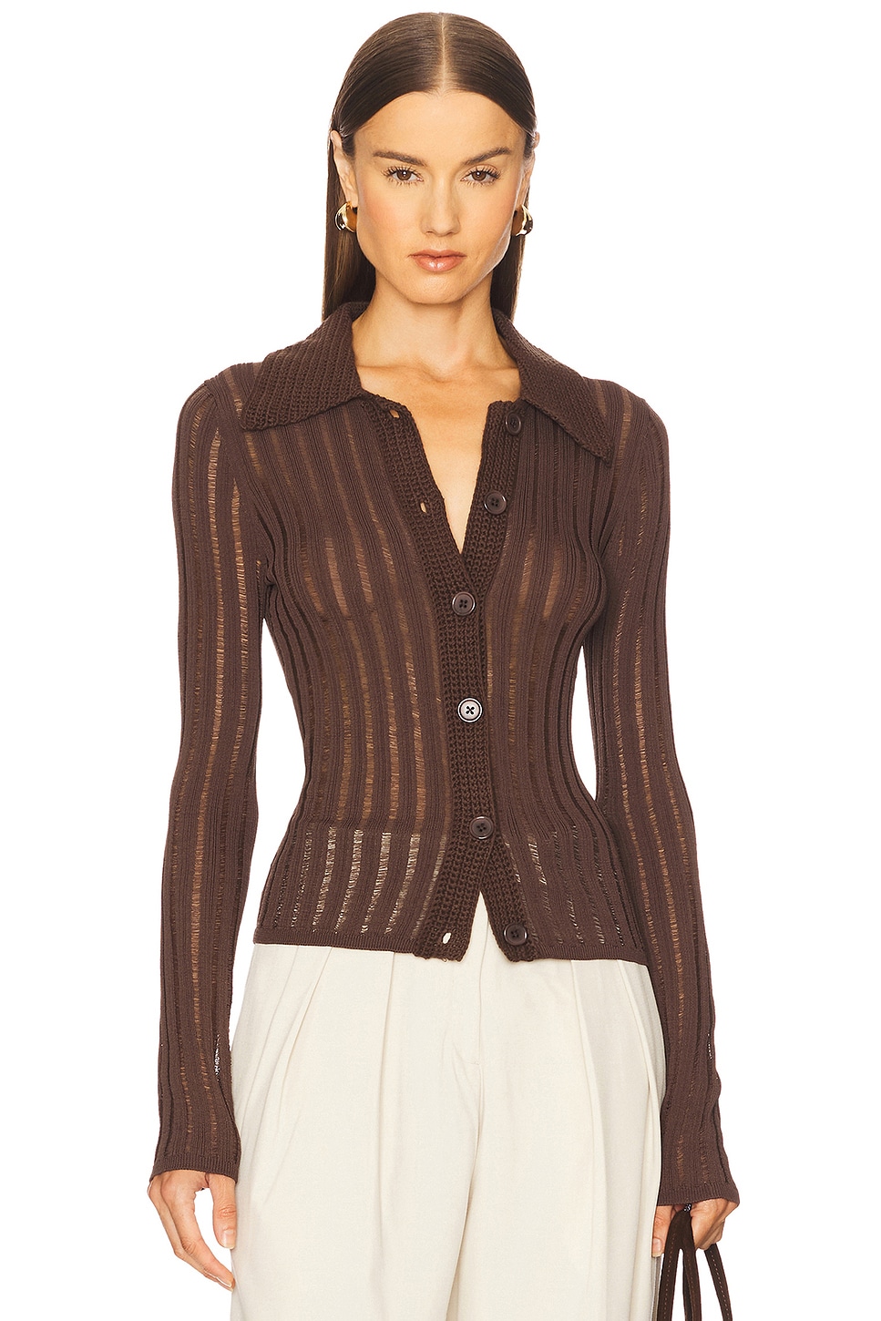 L'Academie Olivie Cardigan in Chocolate Brown | REVOLVE