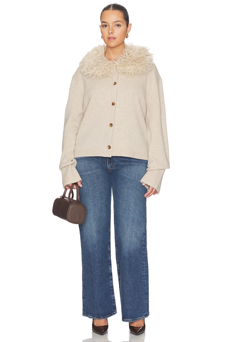 L'Academie Allegria Faux Fur Cardigan in Beige Heather | REVOLVE