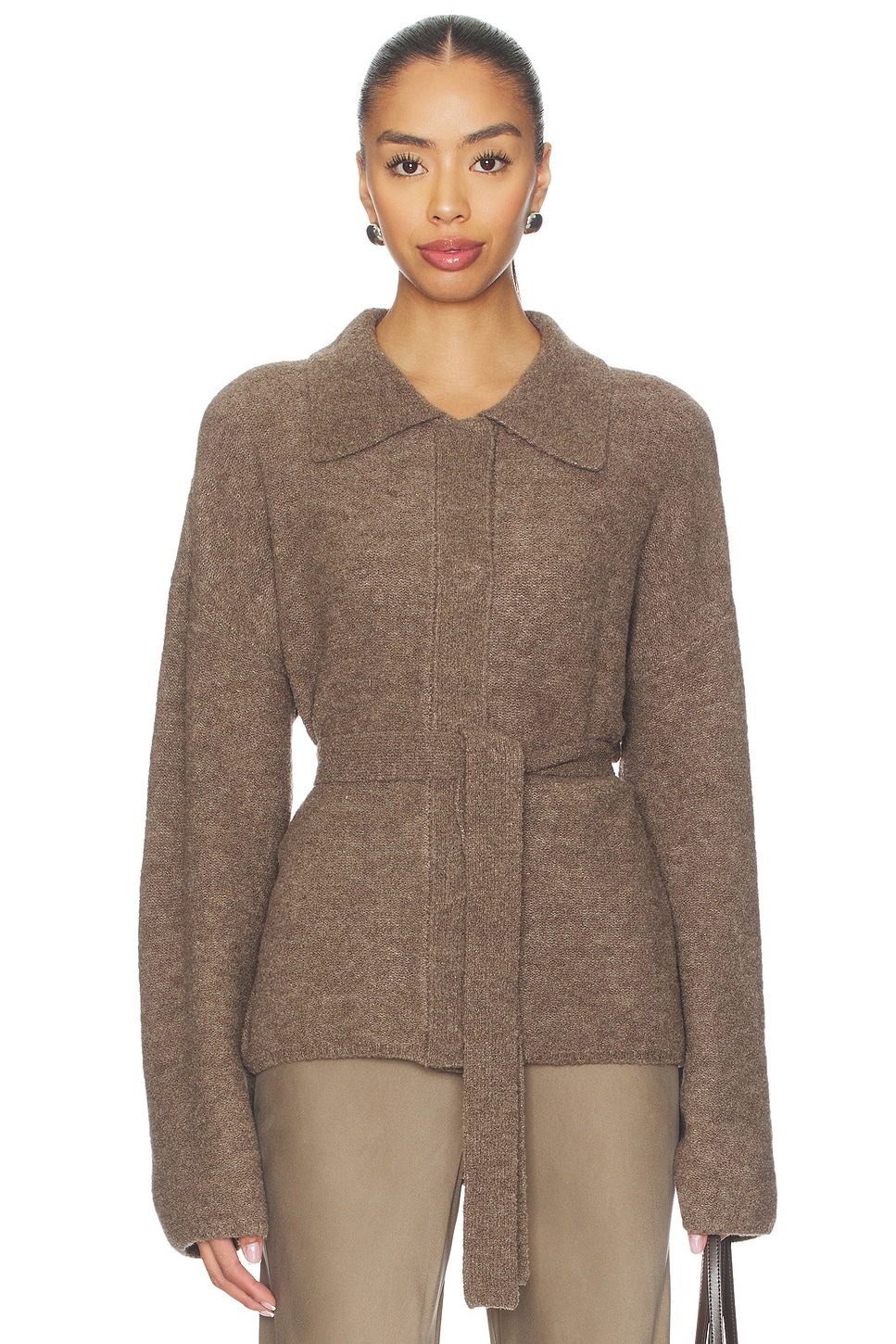 L'Academie Jessamy Knit Belted Cardigan in Mocha | REVOLVE