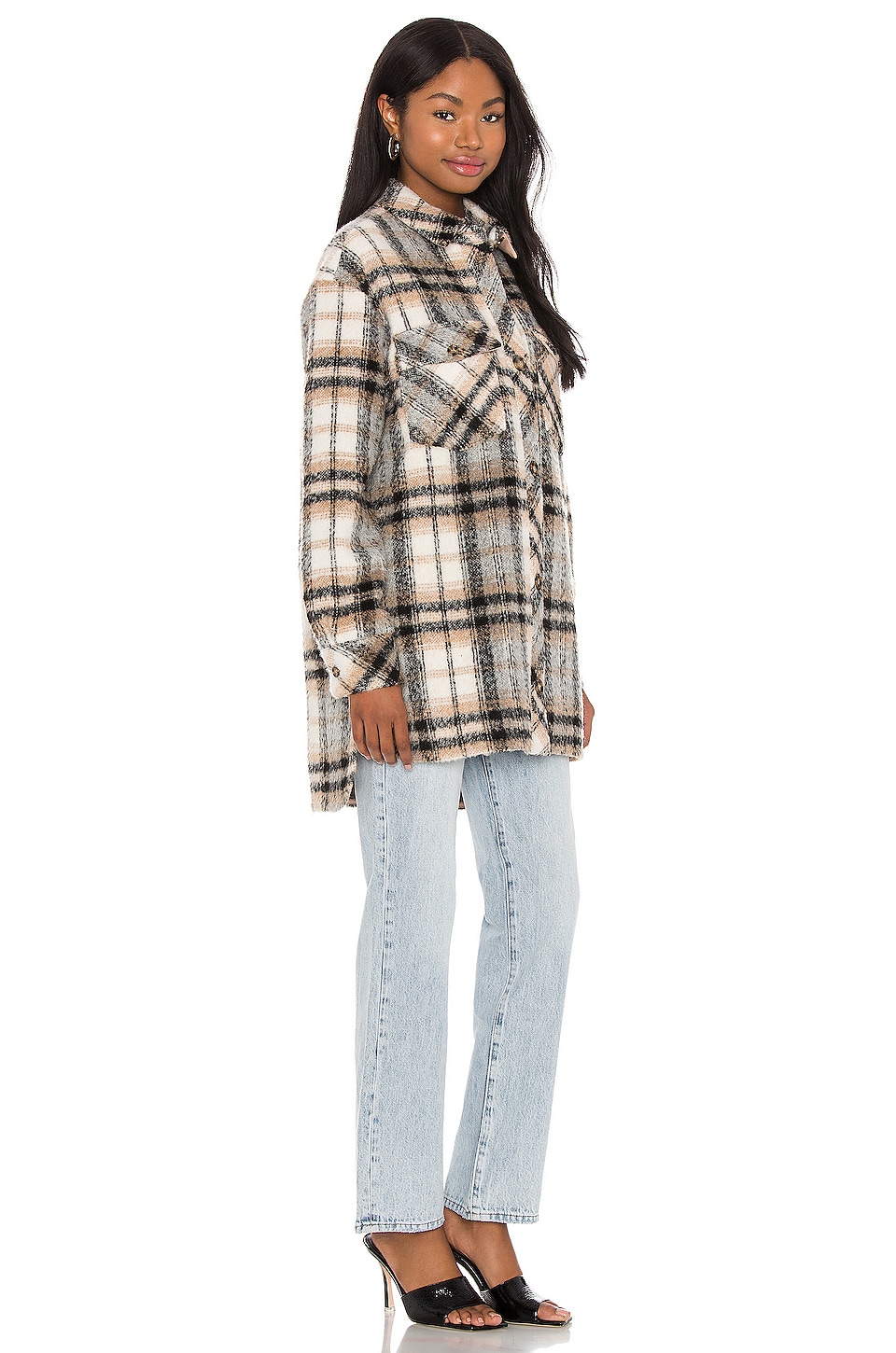 L'Academie Zuma Shacket in Neutral Plaid