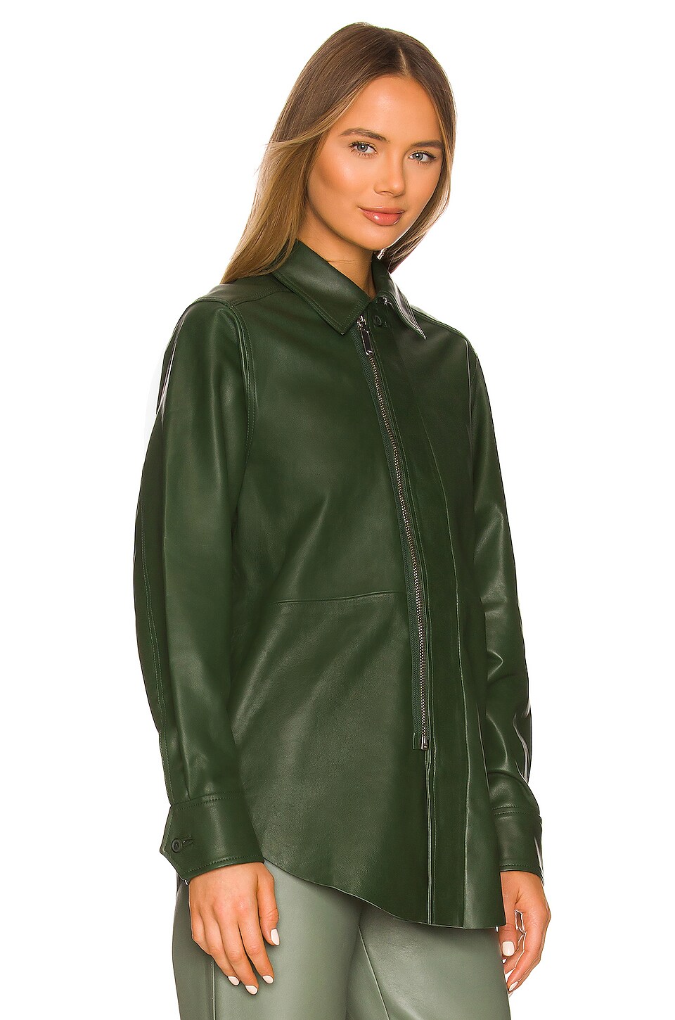 L'Academie Nikko Leather Shacket in Green