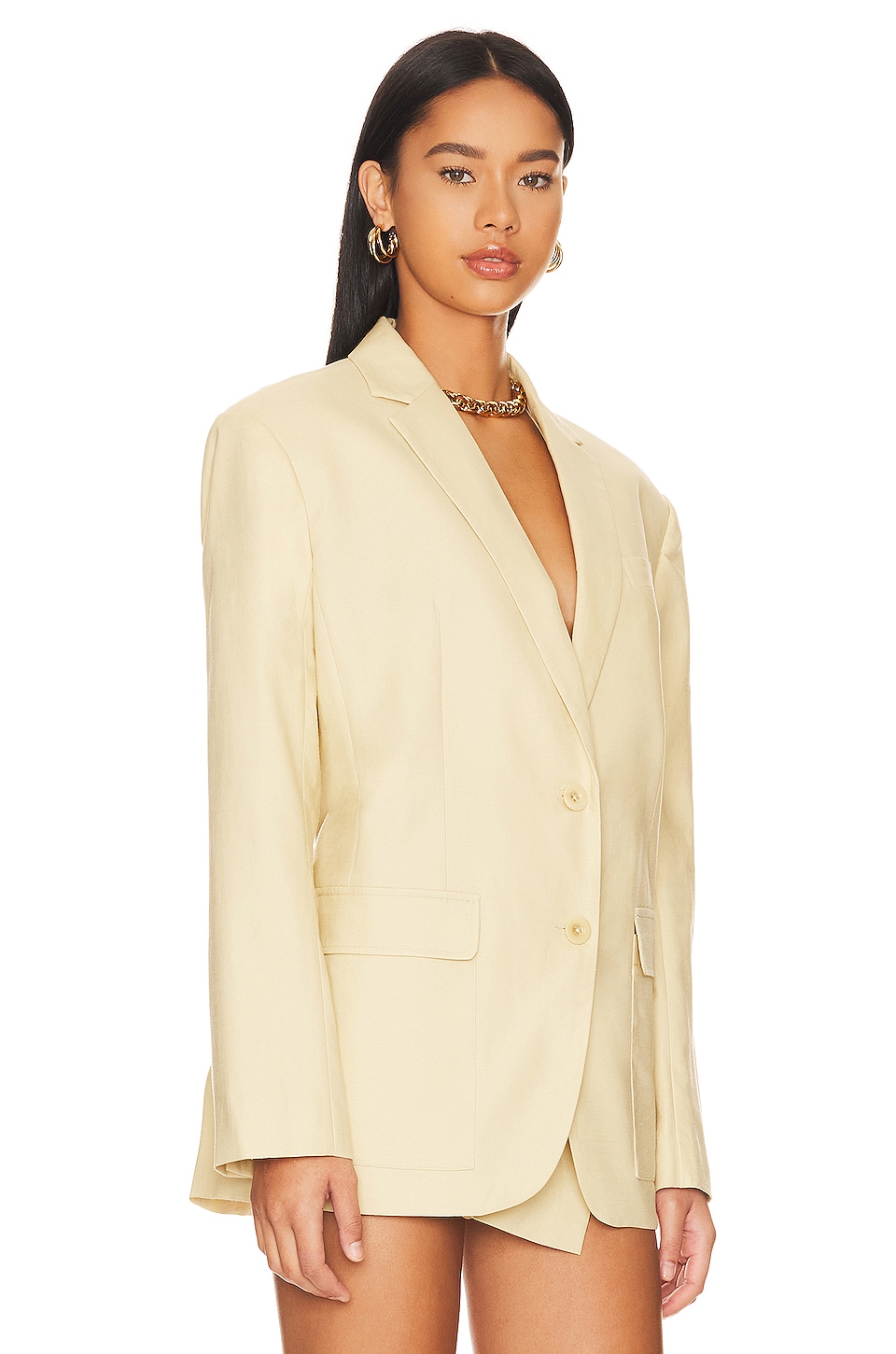 L'Academie Stretch Linen Boyfriend Blazer thumbnail