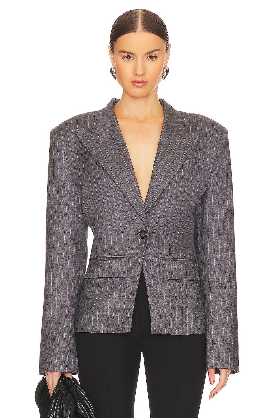 L'Academie Carmen Blazer in Grey Pinstripe | REVOLVE