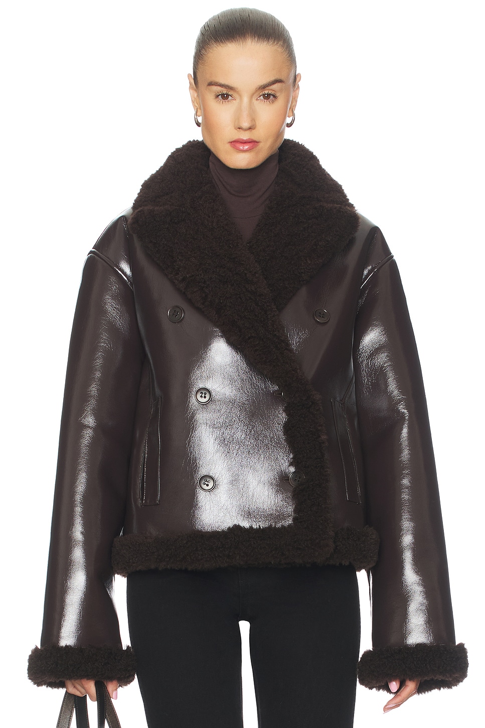 L'Academie Nalani Reversible Faux Leather Jacket in Chocolate