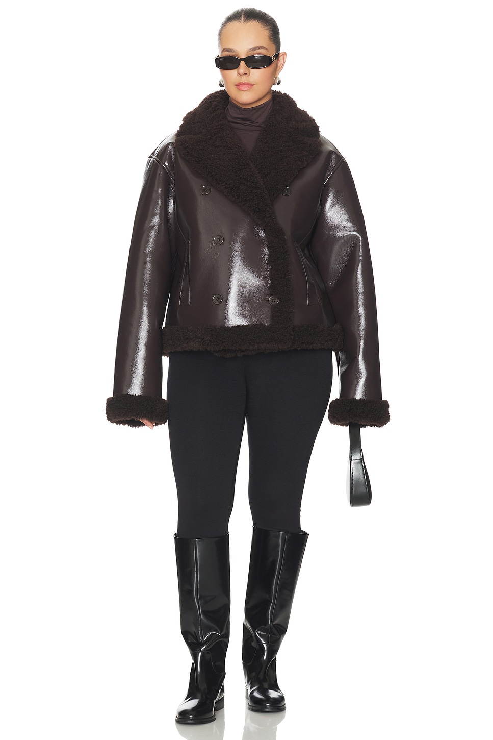 L'Academie Nalani Reversible Faux Leather Jacket in Chocolate