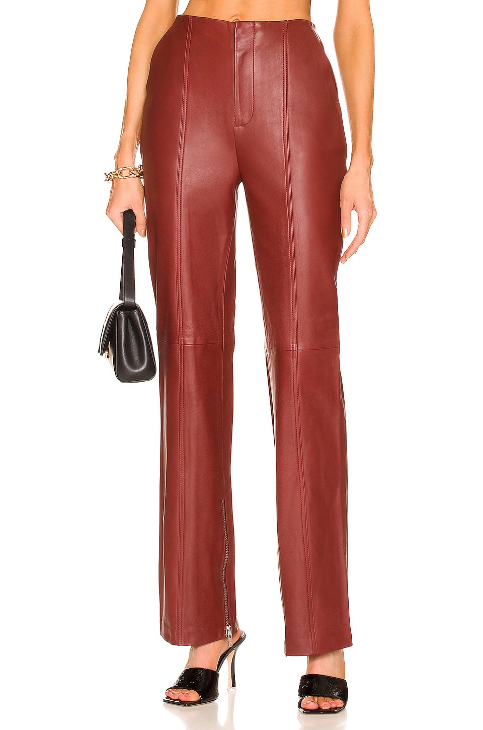 L'Academie The Kira Leather Pant in Burgundy Red | REVOLVE